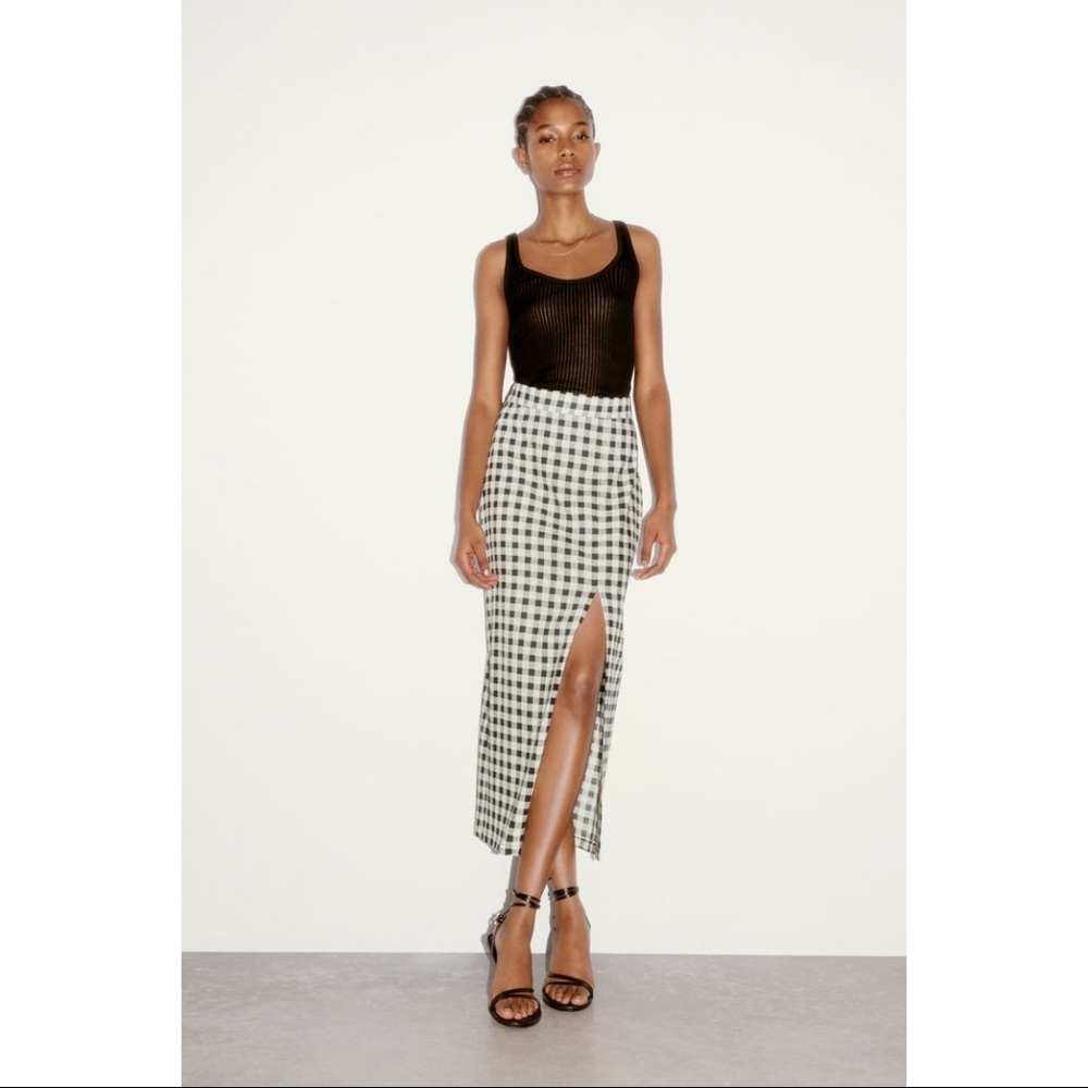 Zara Slit Gingham Midi Skirt - Size S